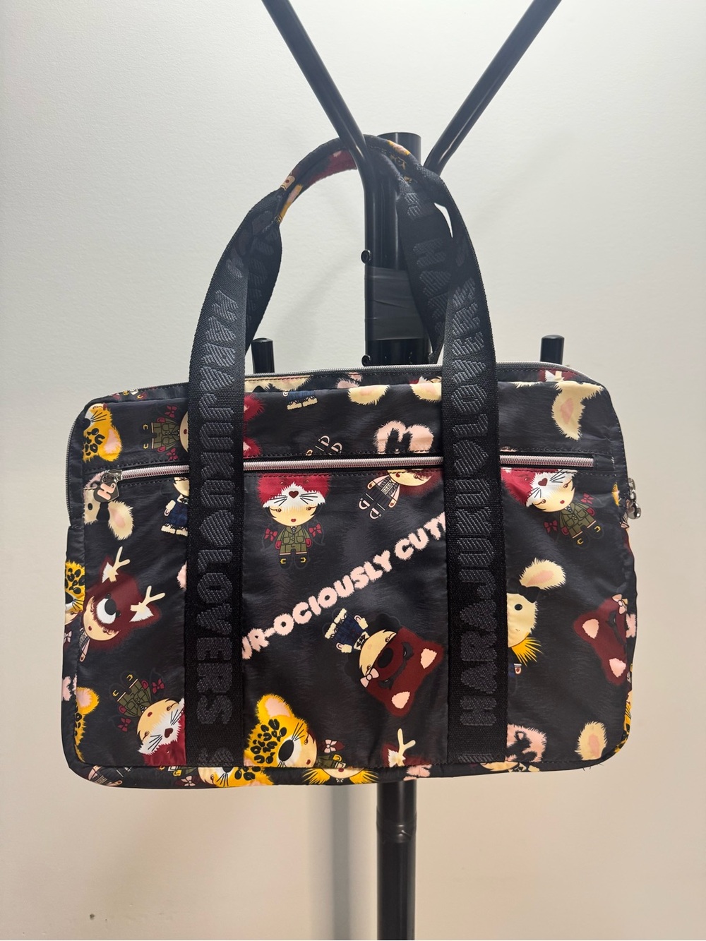 Y2K Harajuku Lovers Black Multicolor Tote Bag Character Print Laptop Bag Padded
